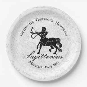 Assiettes En Carton  Noir Blanc Sagittaire Zodiac Personnalisé Annive