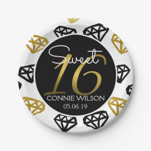Assiettes En Carton Noir chic et coutume d'anniversaire de diamant