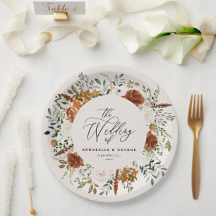 Assiettes En Carton Noir chic terre cuite florale rustique élégant mod