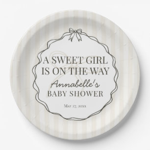 Assiettes En Carton Noir Coquette Bow Baby shower Beige Table Décor