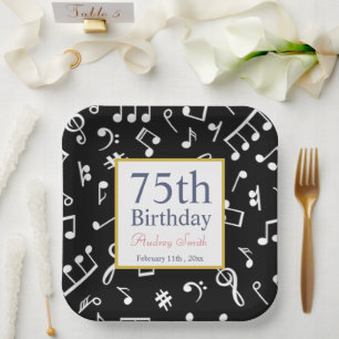 Assiettes En Carton Noir et blanc Note Musicien Anniversaire