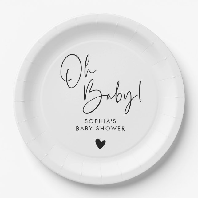Assiettes En Carton Noir et blanc Oh Baby Baby shower moderne Boho (Devant)