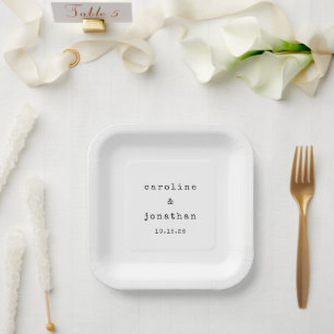 Assiettes En Carton Noir et blanc rétro Machine à écrire Mariage perso