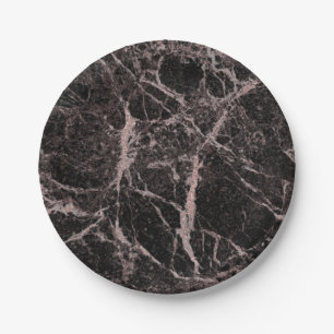 Assiettes En Carton Noir et or rose Paillettes Marbre Glamour Tendance