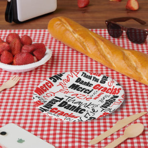Assiettes En Carton Noir et rouge Merci Mot Cloud