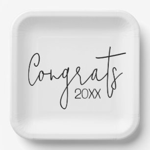 Assiettes En Carton Noir Félicitations Pour Le Blanc