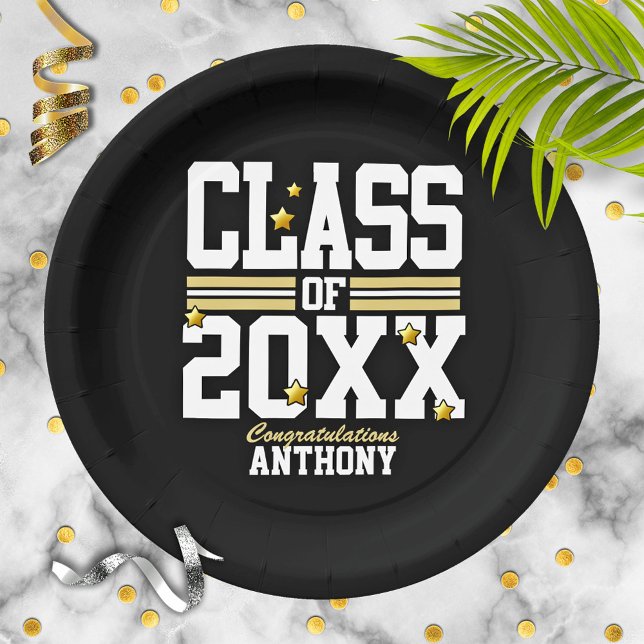 Assiettes En Carton Noir|Gold Graduated Class Year (Créateur téléchargé)