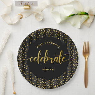 Assiettes En Carton Noir graduation or parties scintillant script nom 