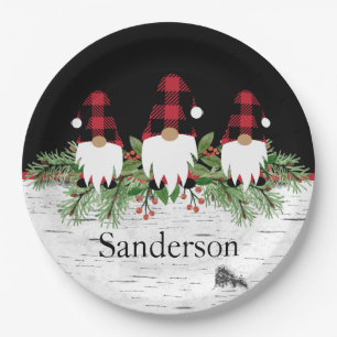 Assiettes En Carton Noir Joyeux Noël Rouge Buffalo Plaid Gnome