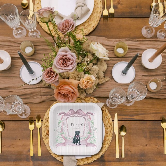 Assiettes En Carton Noir Labrador Coquette Rose Crest personnalisable (Créateur téléchargé)