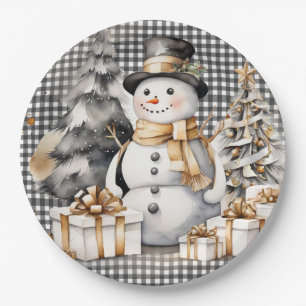 Assiettes En Carton Noir Noël snowman design hiver