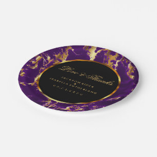Assiettes En Carton Noir, or et marbre pourpre