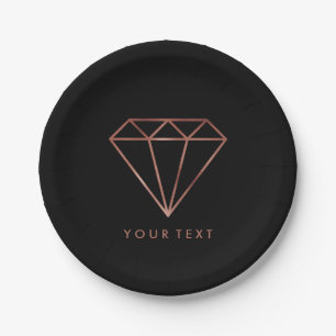 Assiettes En Carton noir rose clair moderne élégant de diamant d'or
