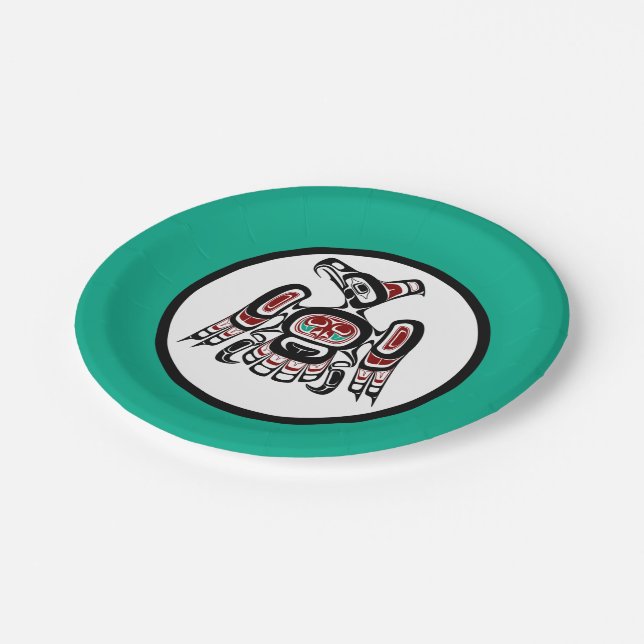 Assiettes En Carton Noir rouge autochtone Kaigani Thunderbird (Angle)