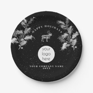 Assiettes En Carton Noir Rustique Blanc Vacances Affaires Logo Noël