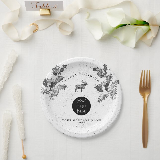 Assiettes En Carton Noir Rustique Blanc Vacances Affaires Logo Noël (Mariage)