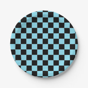 Assiettes En Carton Noir Turquoise en damier