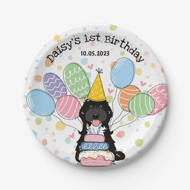 Assiettes En Carton Noir Tuxedo Cockapoo Cavapoo Chien Anniversaire (Devant)