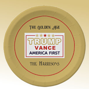 Assiettes En Carton Nom, 2025 Trump-Vance America First, 7-in Round