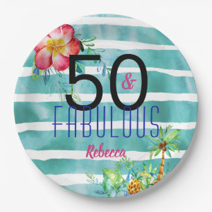Assiettes En Carton Nom 50 et cinquantième anniversaire floral