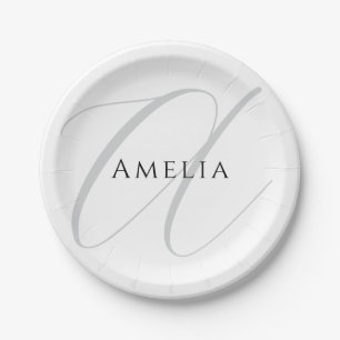 Assiettes En Carton Nom Chic Monogramme Lettre initiale Calligraphie