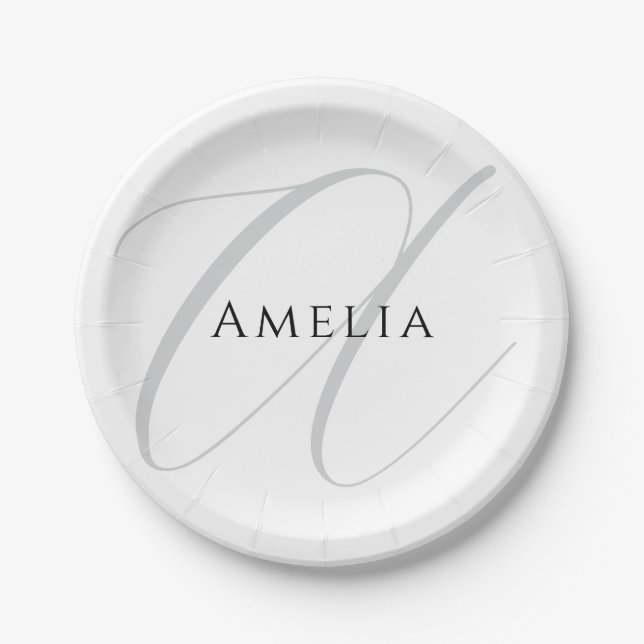 Assiettes En Carton Nom Chic Monogramme Lettre initiale Calligraphie (Devant)