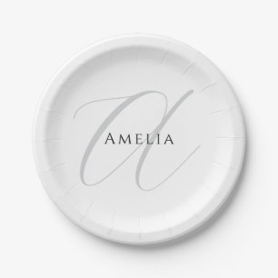 Assiettes En Carton Nom Chic Monogramme Lettre initiale Calligraphie