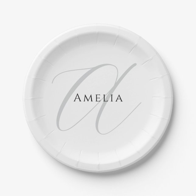 Assiettes En Carton Nom Chic Monogramme Lettre initiale Calligraphie (Devant)