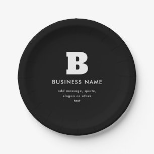 Assiettes En Carton Nom commercial modifiable et Slogan Noir & Blanc