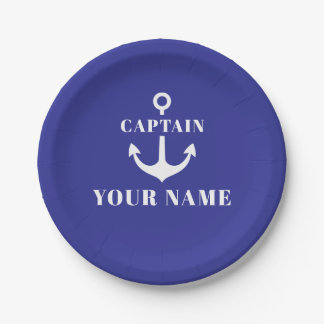 Assiettes En Carton Nom de capitaine personnalisé Ancre Bleue