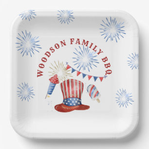 Assiettes En Carton Nom de famille 4 juillet Family BBQ