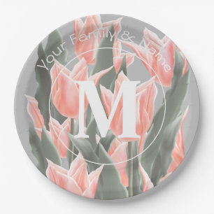 Assiettes En Carton Nom De Famille Élégant Monogramme Peach Tulips P
