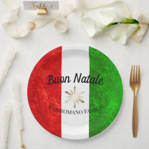Assiettes En Carton Nom de famille italien Buon Natale Drapeau Noël de
