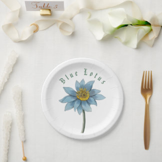 Assiettes En Carton Nom de fête de l'art du lotus bleu de nénuphar vin