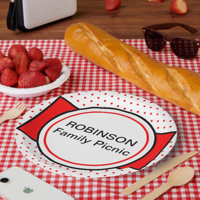 Assiettes En Carton Nom de la famille Pois rouge (Pique-nique)