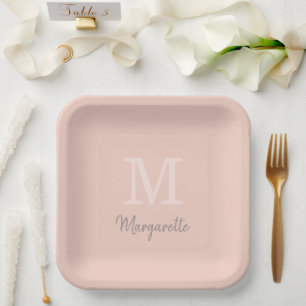 Assiettes En Carton Nom de la pêche et Plaques de papier monogramme in