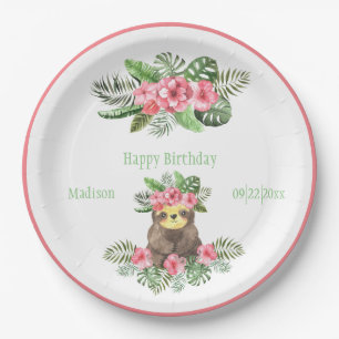 Assiettes En Carton Nom de l'animal migre rose Floral Hawaiian