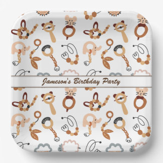 Assiettes En Carton Nom de l'illustration du Motif Boho Toy Blanc Cute