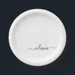 Assiettes En Carton Nom de monogramme de script de fille en noir et bl<br><div class="desc">Assiettes de fête en script de monogramme noir et blanc Ajoutez votre propre nom. Cela fait le cadeau parfait pour un 16e anniversaire,  un mariage,  une douche de mariée,  un anniversaire,  une baby shower ou une fête de bachelorette pour quelqu'un qui aime le luxe et les styles chic.</div>