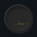 Assiettes En Carton Nom de monogramme de script féminin en or noir mod<br><div class="desc">Assiettes de fête de script de monogramme en or et noir Ajoutez votre propre nom. Cela fait le parfait cadeau d'anniversaire 16 ans,  mariage,  douche de mariée,  anniversaire,  douche de bébé ou enterrement de vie de jeune fille pour quelqu'un qui aime le luxe glamour et les styles chics.</div>
