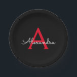 Assiettes En Carton Nom de monogramme girly script noir rouge<br><div class="desc">Plaques de fête de monogramme scriptes rouges et noires Ajoutez votre propre nom. C'est le cadeau parfait pour un 16e anniversaire, un mariage, une douche de mariée, un anniversaire de mariage, une baby shower ou une fête de bachelorette pour quelqu'un qui aime le luxe et les styles chic et glamour....</div>