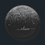 Assiettes En Carton Nom de monogramme pailleté girly noir argenté<br><div class="desc">Plaques de fête de monogramme et initiale pailletées argent et noir. C'est le cadeau parfait pour un anniversaire sweet 16,  un mariage,  une douche de mariée,  un anniversaire,  une baby shower ou une soirée bachelorette pour quelqu'un qui aime le luxe glamour et les styles chics.</div>