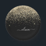 Assiettes En Carton Nom de monogramme pailleté girly noir or<br><div class="desc">Plaques de fête à monogramme et initiales or et noir pailletées. C'est le cadeau parfait pour un anniversaire sweet 16,  un mariage,  une douche de mariée,  un anniversaire de mariage,  une baby shower ou une soirée bachelorette pour quelqu'un qui aime le luxe glamour et les styles chics.</div>