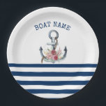 Assiettes En Carton Nom du bateau, Fleurs d'Ancres Bleus de marine<br><div class="desc">Cette image présente une ancre sur un arrière - plan bleu marine.</div>