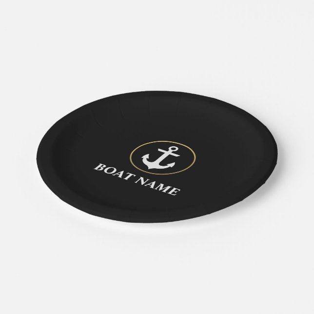 Assiettes En Carton Nom du bateau nautique Ancre Black Gold (Angle)