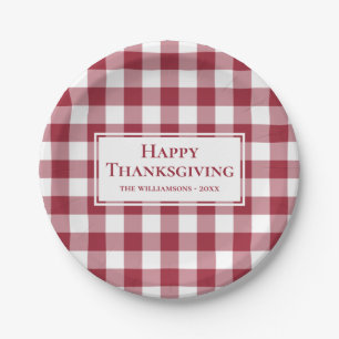 Assiettes En Carton Nom du bon thanksgiving Bourgogne En vichy Plaid
