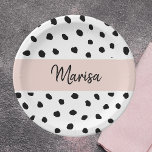 Assiettes En Carton Nom du monogramme moderne | Points rose et noir Pa<br><div class="desc">Nom du monogramme moderne | Points rose et noir Pastel</div>