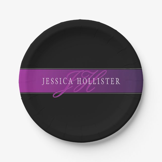 Assiettes En Carton Nom élégant et montant initial/s (Devant)