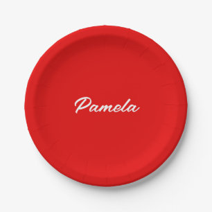 Assiettes En Carton Nom élégant Minimaliste classique rouge chaud