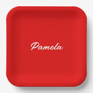 Assiettes En Carton Nom élégant Minimaliste classique rouge chaud